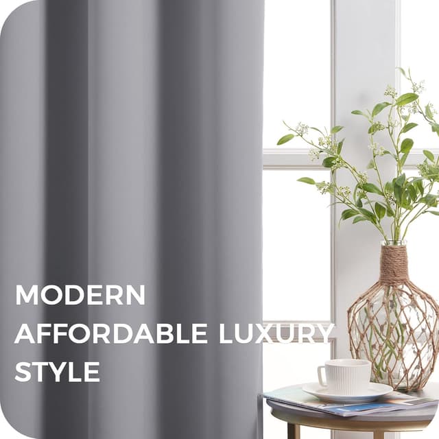 Detalle de MRTREES Rideau occultant thermique en polyester, gris clair, 140×225 cm (lot de 2, œillets)