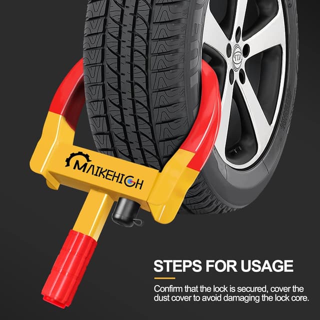 Thumbnail 6 de MAIKEHIGH Sabot antivol de roue réglable (2 à 12,2 pouces) avec 3 clés pour voiture, caravane, remorque