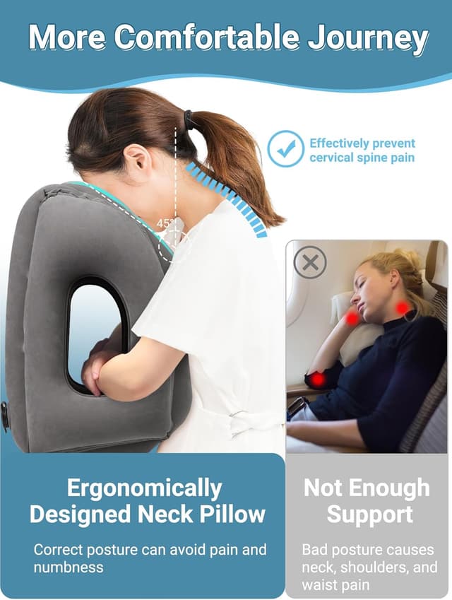 Detalle de Maliton Inflatable Travel Pillow for Airplane and Long Trips (Dark Grey)