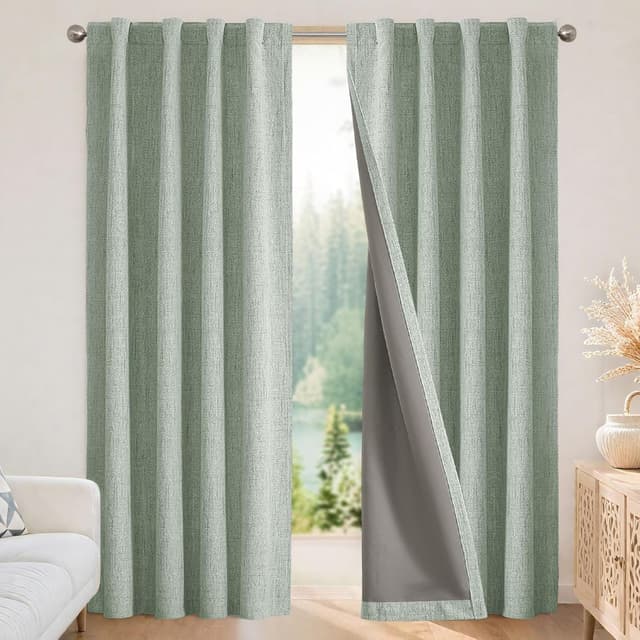 Detalle de Joydeco Blackout Curtains for Bedroom, 100% Light Blocking 2 Panels (Sage Green) 42" W x 90" L, Thermal Insulated Room Darkening
