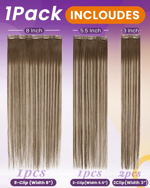 Detalle de LaaVoo Clip-in Extensions Echthaar Glatt 40 cm (4 Clips, 80 g) #8/16/8 – Braun/Balayage