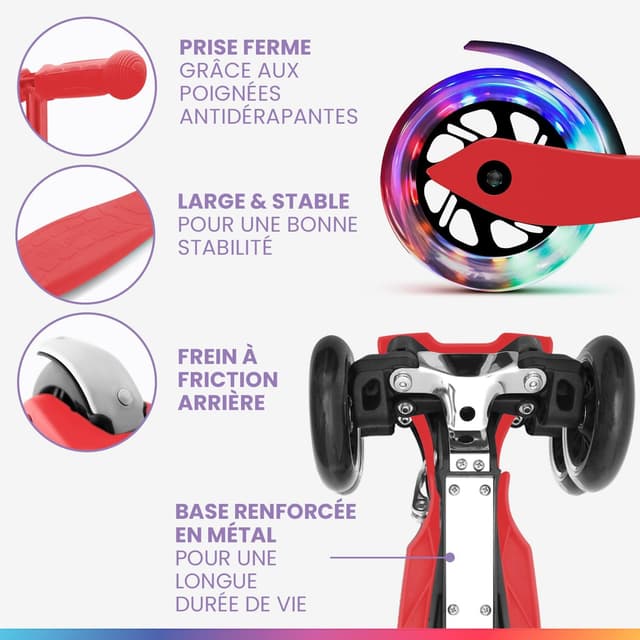 Detalle de Fun Pro One Family – trottinette enfant 3 roues lumineuses, guidon réglable et pliable jusqu’à 50 kg