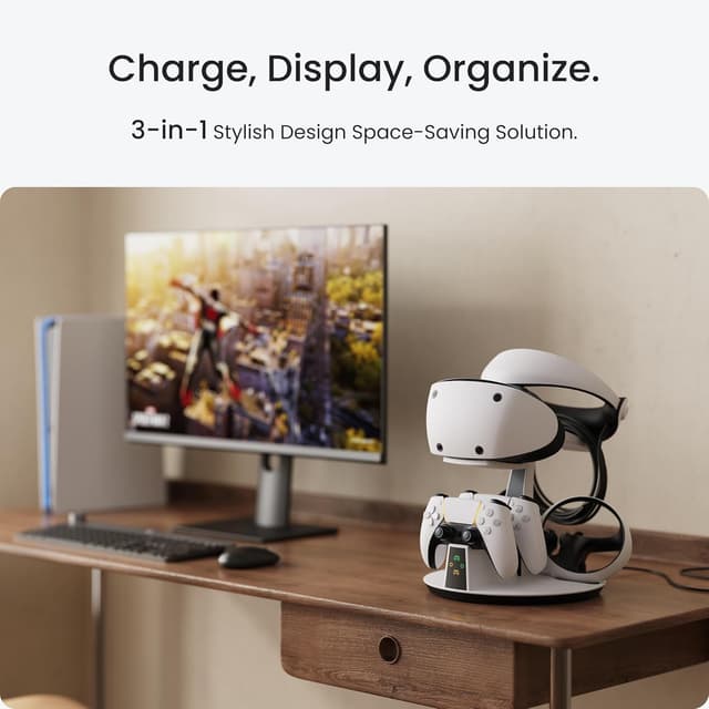 Detalle 2 de KIWI design D2 3-in-1 stazione di ricarica per controller PSVR2 e PS5 con display VR e LED