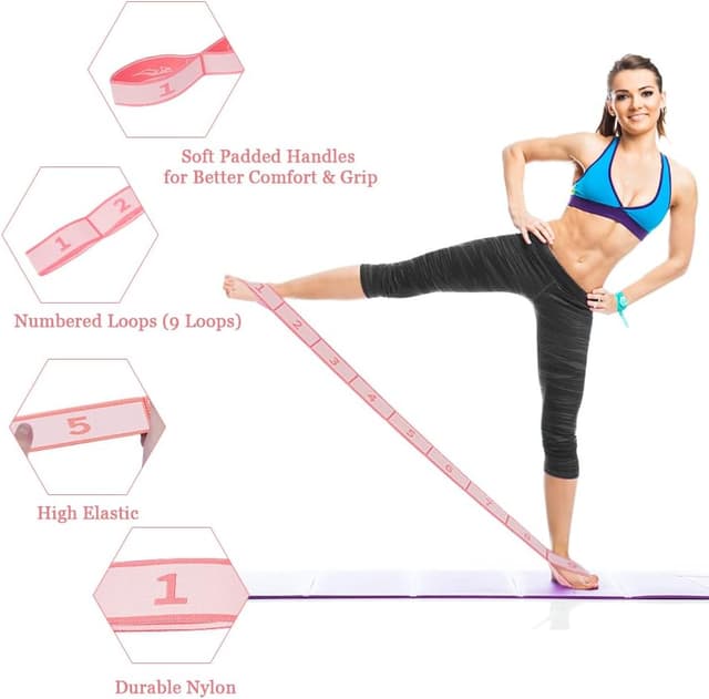 Detalle de flintronic Yoga Stretching Strap – Stretching-Band mit 9 Schlaufen für Yoga, Pilates, Tanz & Gymnastik