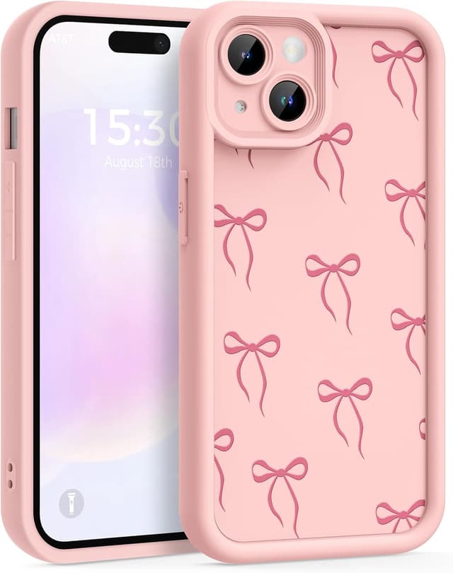 Detalle de FUXICASE iPhone 14 Case (Pink Bow) — Soft TPU/Silicone-Style Protection With Raised Edges