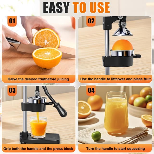 Thumbnail 6 de ASIALEO Manual Cast Iron Citrus Juicer (Black) – Heavy-Duty Countertop Hand Press for Oranges, Lemons & Limes