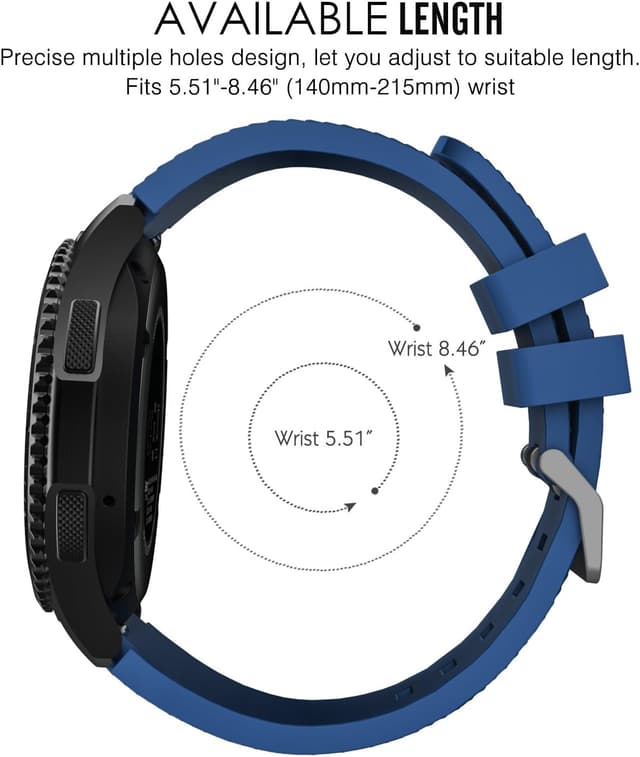Thumbnail 6 de MoKo 22mm soft silicone sport strap for Samsung Galaxy Watch 3 45mm / Galaxy Watch 46mm / Gear S3 Frontier & Classic (Dark Blue)
