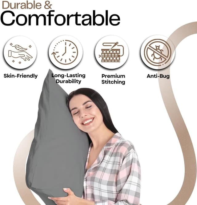 Detalle de Rehan & Co Grey Pillow Cases, 4 Pack (50 x 75 cm) – 200 Thread Count Egyptian Cotton