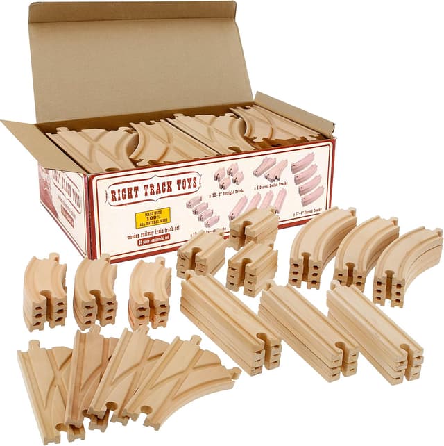 Detalle de Wooden Train Track 52-Piece Set 18ft expansion 🚂