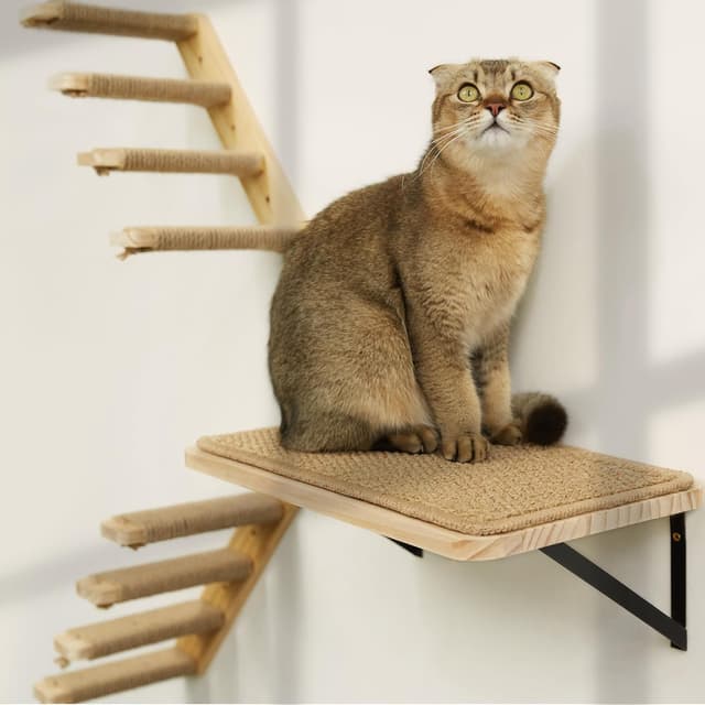 Thumbnail 6 de 2PC Cat Wall Shelves with Scratching Mat – wall-mounted pine climbing perch for indoor cats