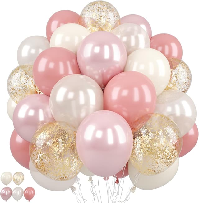 Detalle de Biapian Pink and Gold Balloons (50 Pack, 12 Inch) Retro Blush & Metallic Gold Confetti Party Decorations