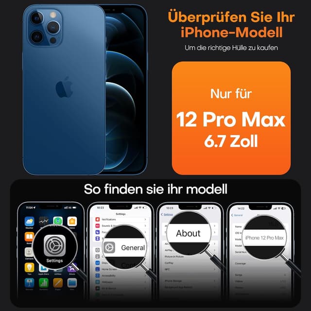 Detalle de TAURI Hülle für iPhone 12 Pro Max (6,7") mit Panzer-Schutzglas, MagSafe & 360°-Schutz