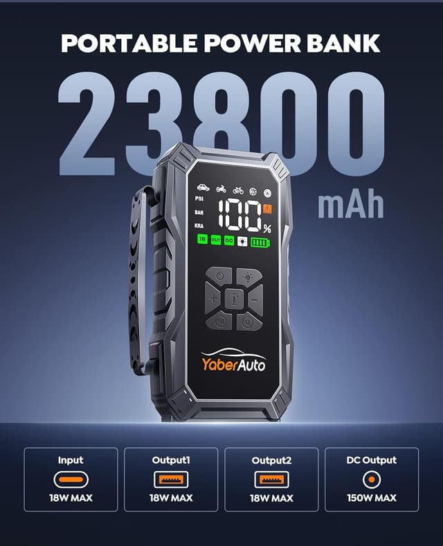 Detalle 2 de YaberAuto Jump Starter Power Pack 6000A (23800mAh) with Air Compressor 160PSI and LED Light