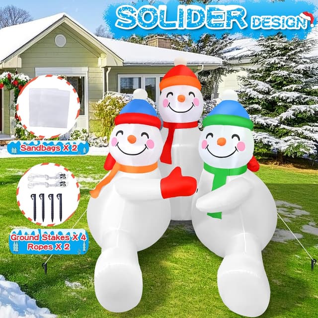 Thumbnail 3 de 6ft Inflatable Snowman Trio with 5 LEDs 🎄