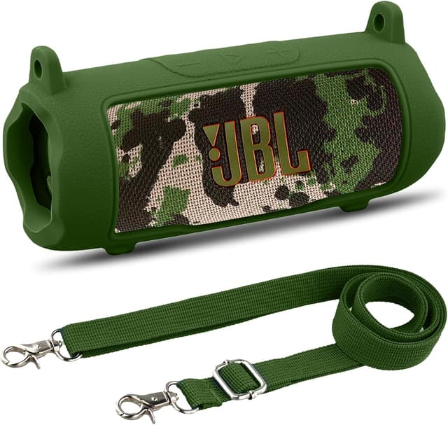 Detalle de Khanka Silicone Protective Cover for JBL Flip 7 with Detachable Shoulder Strap (Army Green) — case only