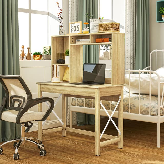 Thumbnail 6 de HOMCOM Bureau avec rangement et bibliothèque intégrée (105 x 50 x 137,5 cm) aspect chêne