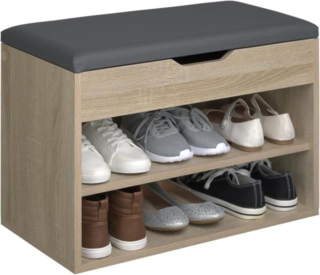 Detalle de tectake Zapatero madera con cojín extraíble 10 pares