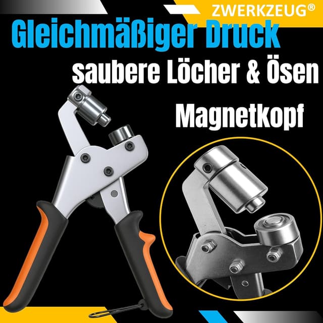 Detalle de ZWERKZEUG® Profi Ösenzange Set mit 200 Ösen inkl. Ösenpresse und Ösenstanze (Ø 10 mm)