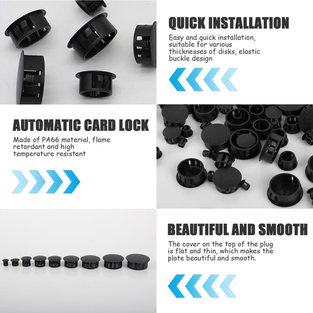 Detalle de Dncvb Abdeckkappen für Bohrlöcher (135 Stück) – 9 Größen, Blindstopfen aus Kunststoff in Schwarz