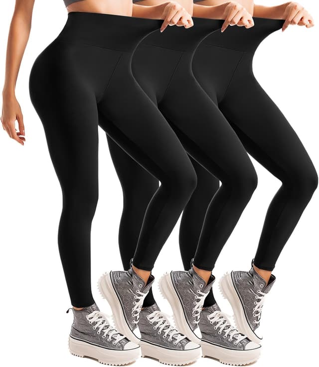 Detalle de Leafigure 3-pack high-waisted leggings for women (black) – non see-through workout, yoga & everyday wear