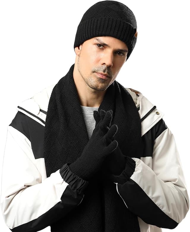 Detalle 2 de MAZELIKEHOOD 3-piece winter hat, scarf and gloves set for men