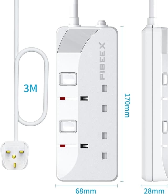 Thumbnail 6 de PIBEEX Extension Lead 2 Way Plug Sockets with Individual Switches