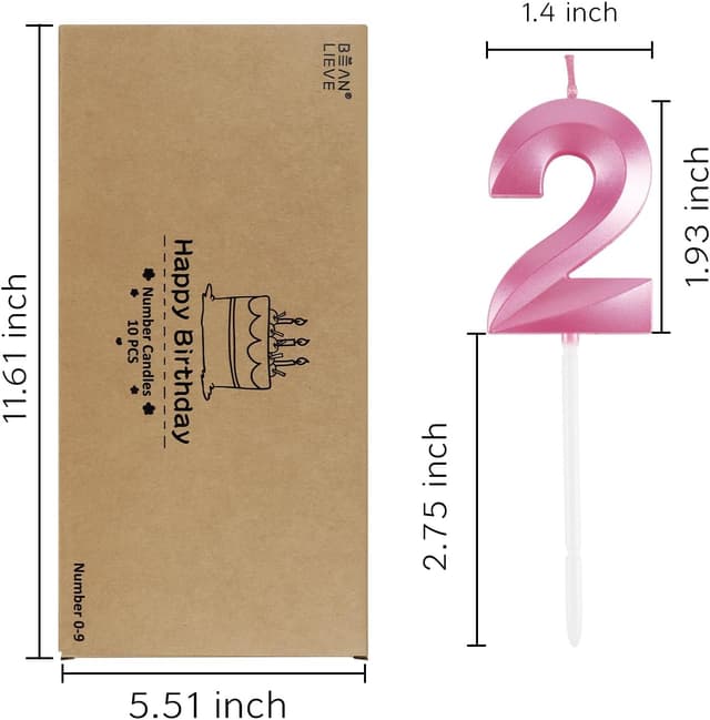 Thumbnail 2 de BEAN LIEVE Velas de cumpleaños números 0-9 rosas