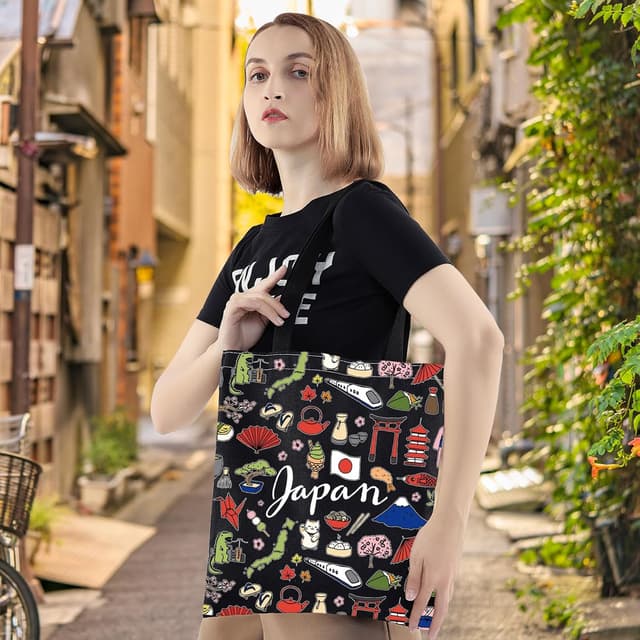 Detalle 2 de LEVLO Japan Travel Pouch Bag (Japan Theme) – Cotton Canvas Zipper Pouch for Toiletries, Makeup & Souvenirs