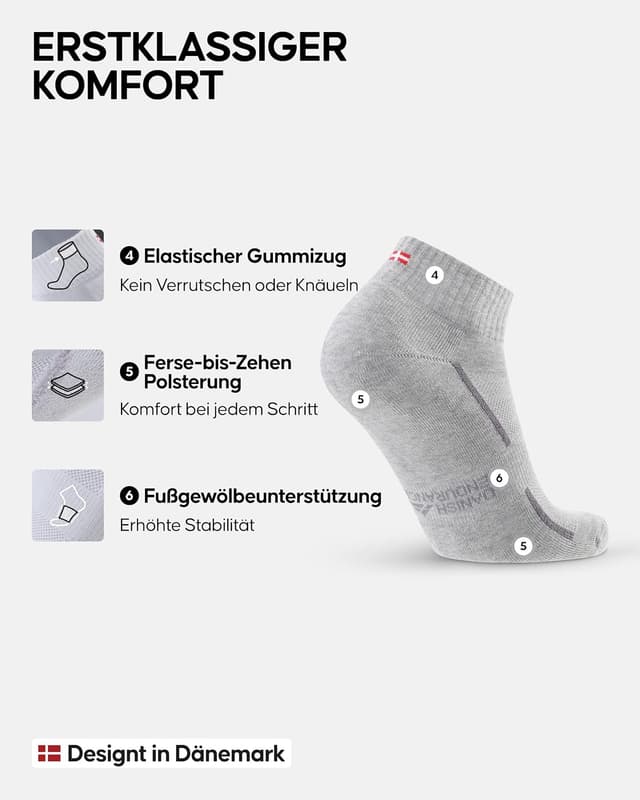 Detalle de DANISH ENDURANCE Kurze Sportsocken aus Bio-Baumwolle im 3er/6er Pack – Sneaker- und Fitness-Socken mit Anti-Blasen