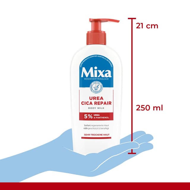 Detalle de Mixa Urea Cica Repair Body Milk – beruhigende Körpermilch mit 5 % Urea & Panthenol, 250 ml (2er Pack)