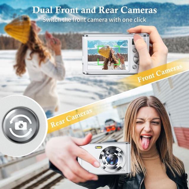 Detalle 2 de ToAuite 4K UHD 48MP Dual-Lens Digital Camera (16X Zoom) for Vlogging, Travel & Beginners