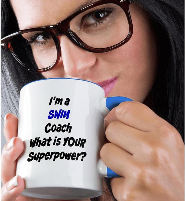Detalle de 3dRose “Im a swim coach, whats your super power” 11oz Two-Tone Blue Mug