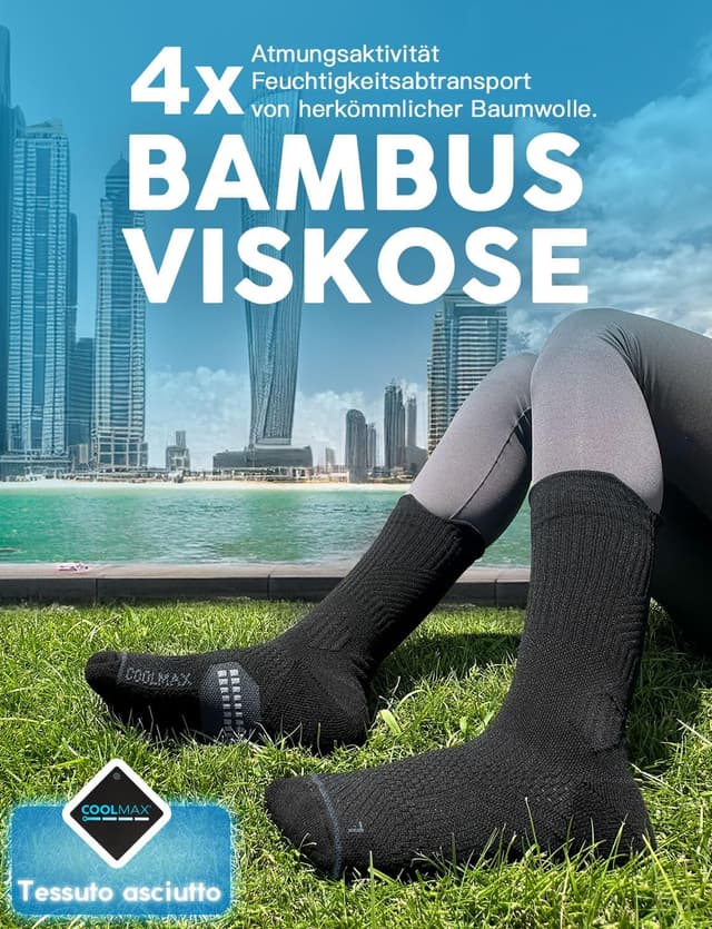 Detalle de Juclise Bambus Kompressions-Laufsocken (15–20 mmHg) mit Coolmax – atmungsaktiv & blasenhemmend, 3er-Set