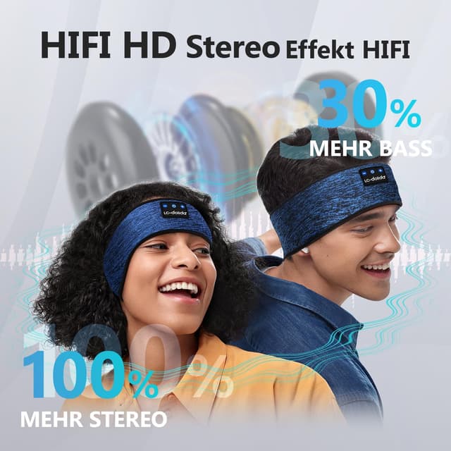 Detalle de LC-dolida Schlafkopfhörer Bluetooth 5.4 als Stirnband (Schlafmaske-Headband) – Blau