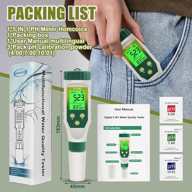 Thumbnail 6 de Homcoice Medidor PH 5 EN 1, pantalla triple