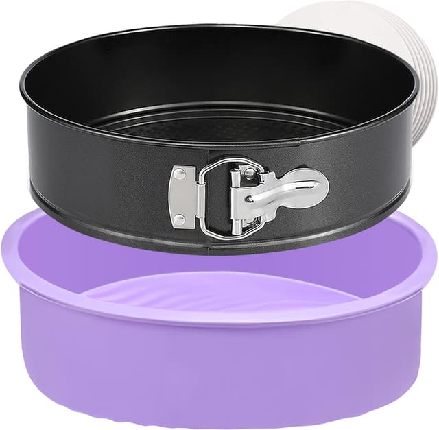 Detalle de 9-Inch Nonstick Springform Cheesecake Pan Set with Silicone Protector and 50 Parchment Liners