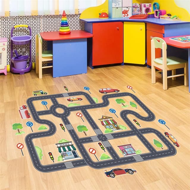 Detalle de Xemz Car Road Signs Floor Stickers – self-adhesive traffic road wall decals for kids rooms & classrooms