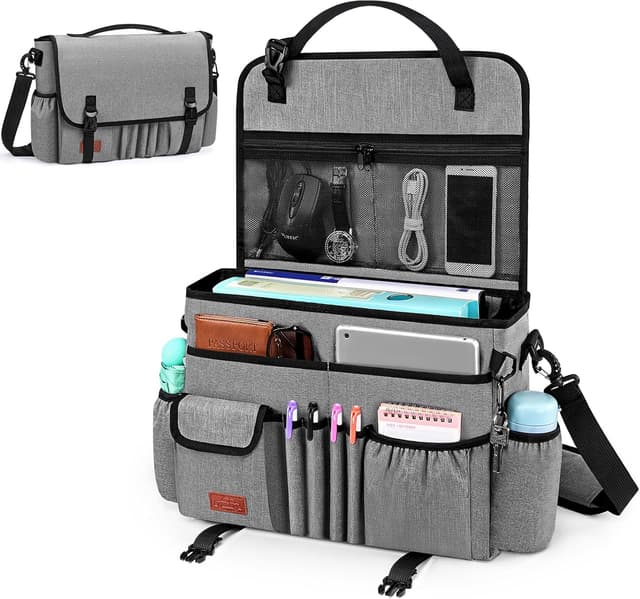 Detalle de Eurhomewit Autositz Organizer Vordersitz 2-in-1 mit Laptopfach (15–17") & Rücksitz-Organizer, Grau