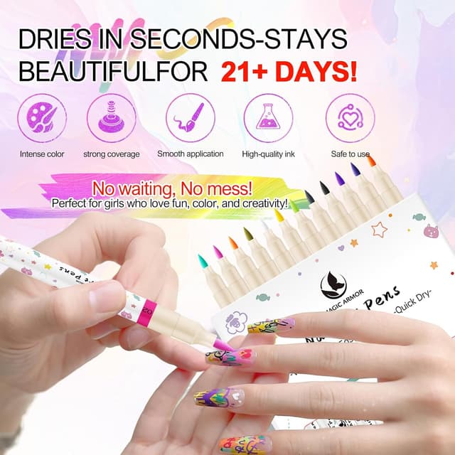 Detalle de 12 Farben Nagelkunst Stift-Set für DIY Nail Art – Graffiti- & Malstifte Marker mit Liner & Punktierstift (12-teilig)