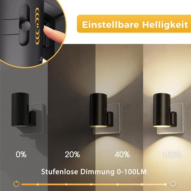 Detalle de LOHAS-LED Nachtlicht Steckdose mit Dämmerungssensor, dimmbar (0–100 lm), 3000K warmweiß, schwarz