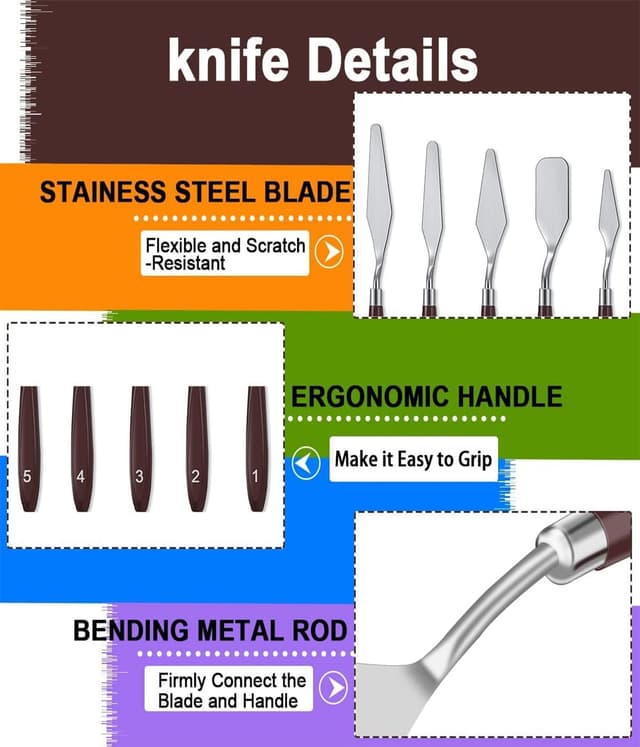 Detalle de ROMINVIC Strukturpaste & Spachtel-Set (11-teilig) für Acrylmalerei – 5 Palette Messer + 6 Abstreifermesser
