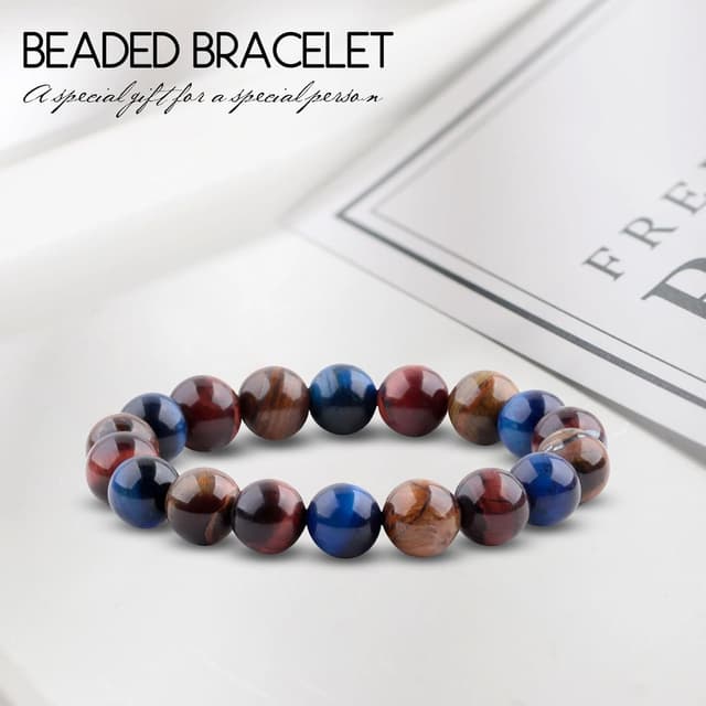 Detalle de Tigerauge Armband aus echtem Naturstein mit 10-mm-Perlen – verstellbar, elastisch, unisex