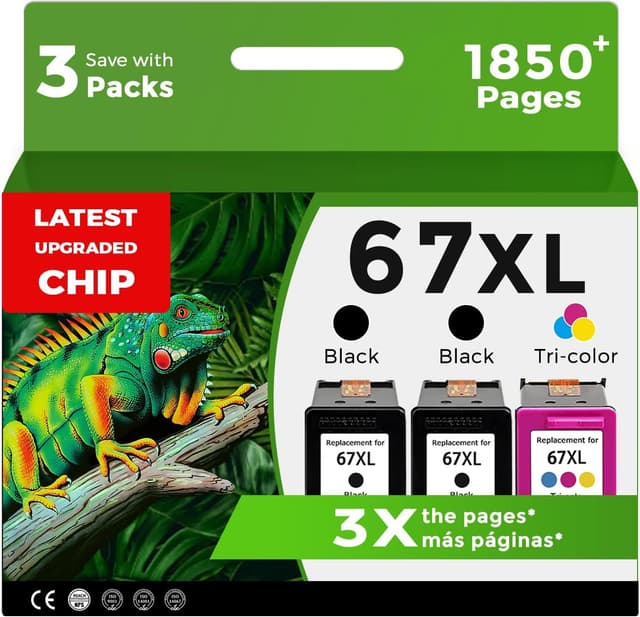 Detalle de 67XL Ink Cartridges (HP 67 XL Black Color Combo) 3-Pack Replacement for Select HP Printers