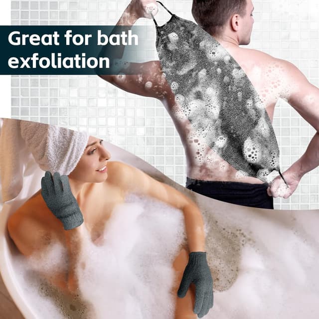 Thumbnail 6 de Vicloon Peeling-Rückenreiniger: 2 Paar Peelinghandschuhe & doppelseitiger Rückenpeeling-Waschlappen mit Griffen