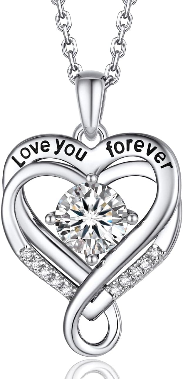 Detalle de MomentWish Unendlichkeitszeichen Kette mit Doppelherz – Moissanit Halskette in Silber 925, 1 Karat
