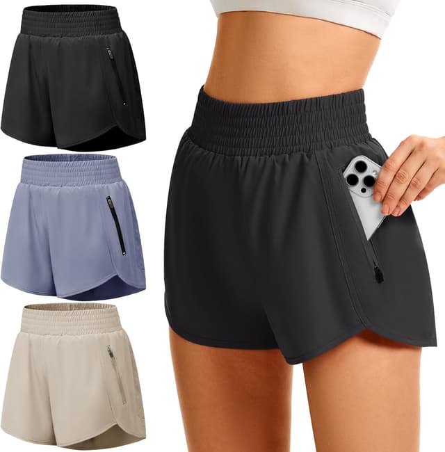 Thumbnail 6 de GetGigt 3-Pack Women’s Running Shorts with Zipper Pockets, High Waisted Elastic & Liner