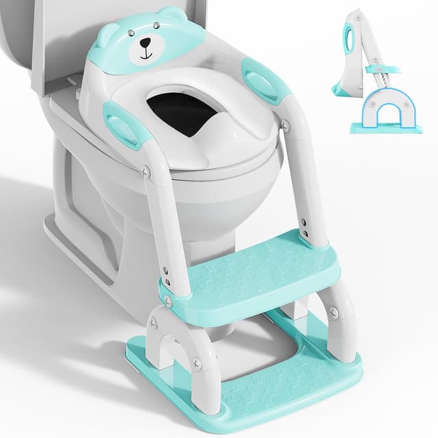 Detalle de Toilettensitz Kinder mit Treppe 2-in-1 DREI Treppe – höhenverstellbarer WC-Aufsatz für Jungen & Mädchen