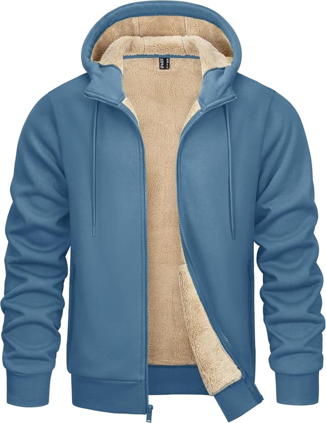 Detalle 2 de KEFITEVD Men’s Sherpa Fleece Lined Zip-Up Hooded Jacket with Pockets