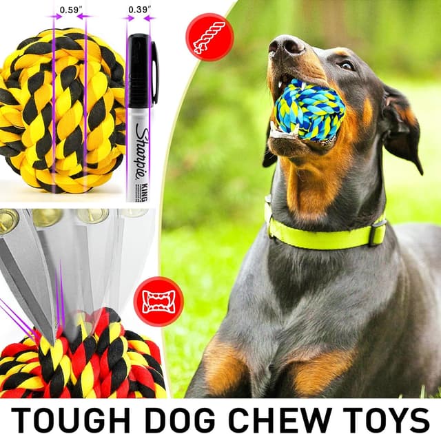 Detalle 2 de SHARLOVY Dog Chew Toys 6-Pack: Heavy-Duty Twisted Cotton Rope Dog Balls for Aggressive Chewers