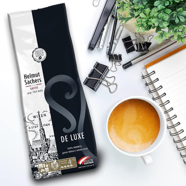 Detalle de Helmut Sachers Kaffee De Luxe Intensität 4/5 – 100% Arabica ganze Bohnen (500 g)